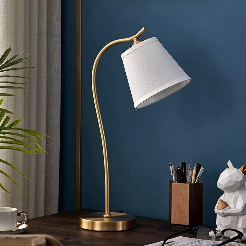 Lampioo Metal Gooseneck Desk Lamp with Cone Fabric Shade