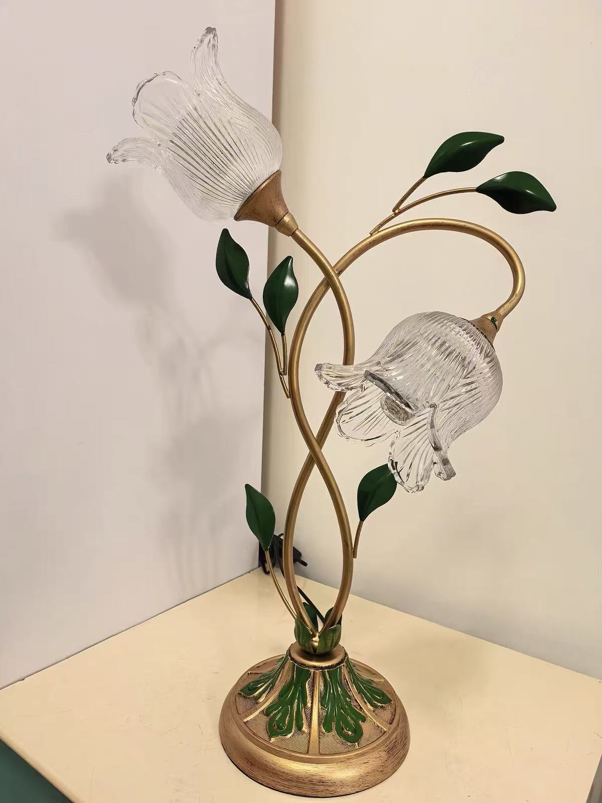 Lampioo Dimmable Glass Floral Desk Lamp with Dual Lights