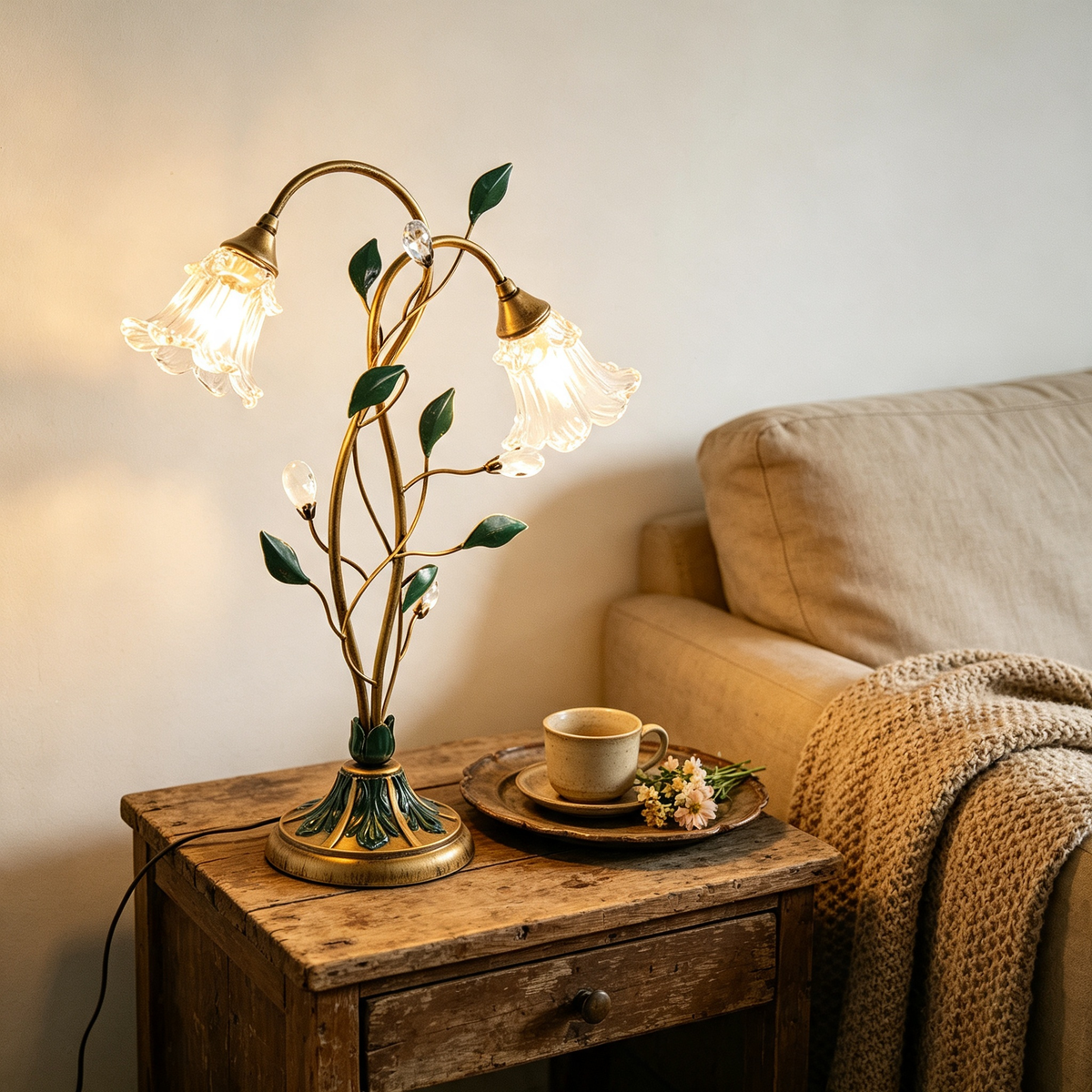Lampioo Dimmable Glass Floral Desk Lamp with Dual Lights