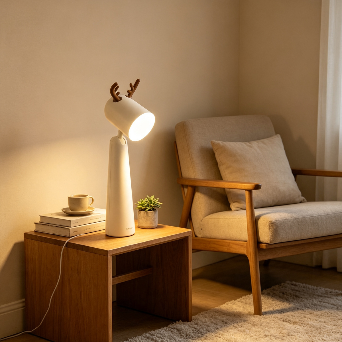 Lampioo Antlers USB Rechargeable White Desk Lamp with Night Light