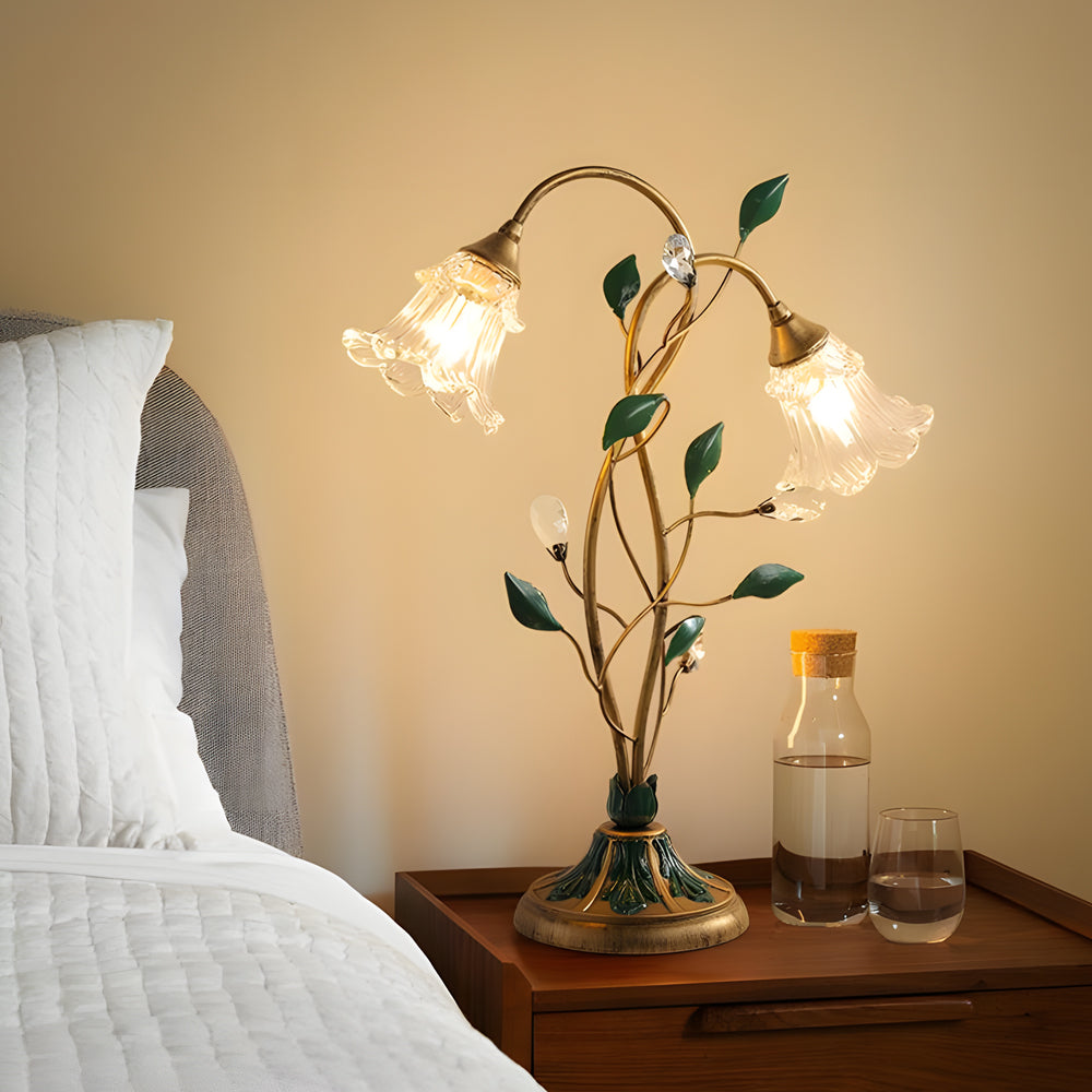 Dimmable Floral Glass Desk Lamp