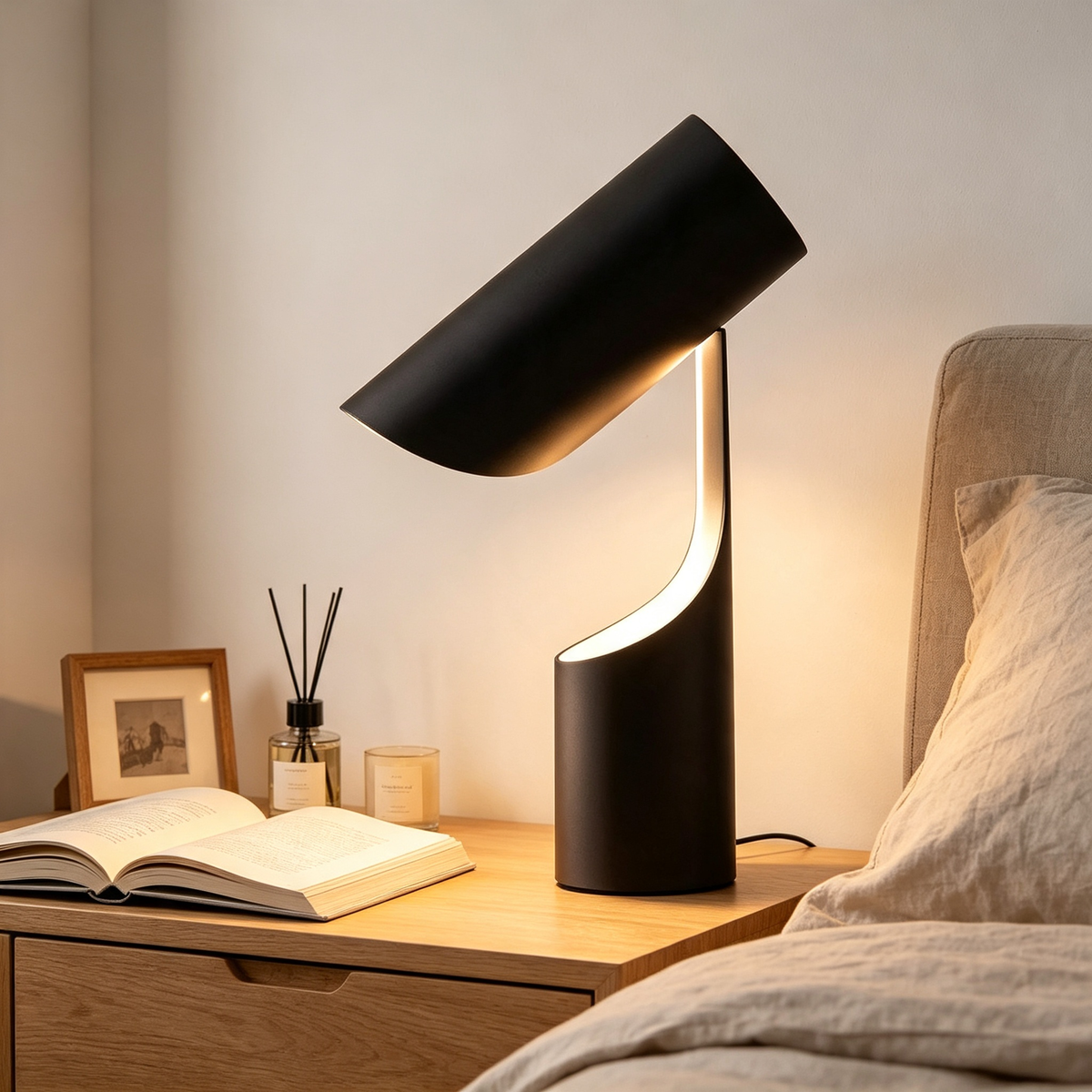Lampioo Nordic Black LED Desk Lamp with Adjustable Cylinder