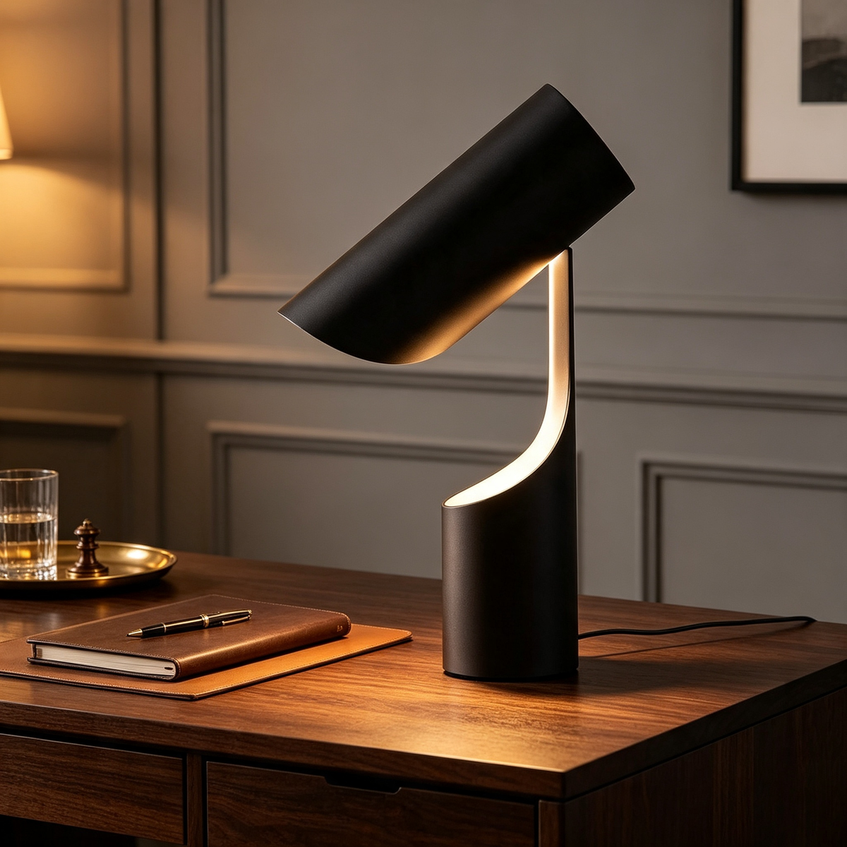 Lampioo Nordic Black LED Desk Lamp with Adjustable Cylinder