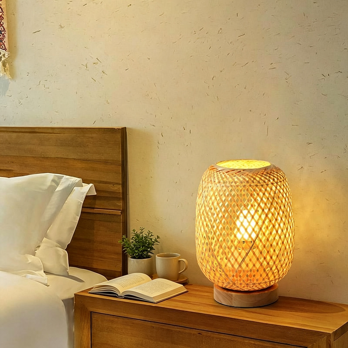 Lampioo Rattan Table Lamp for Ambient Lighting