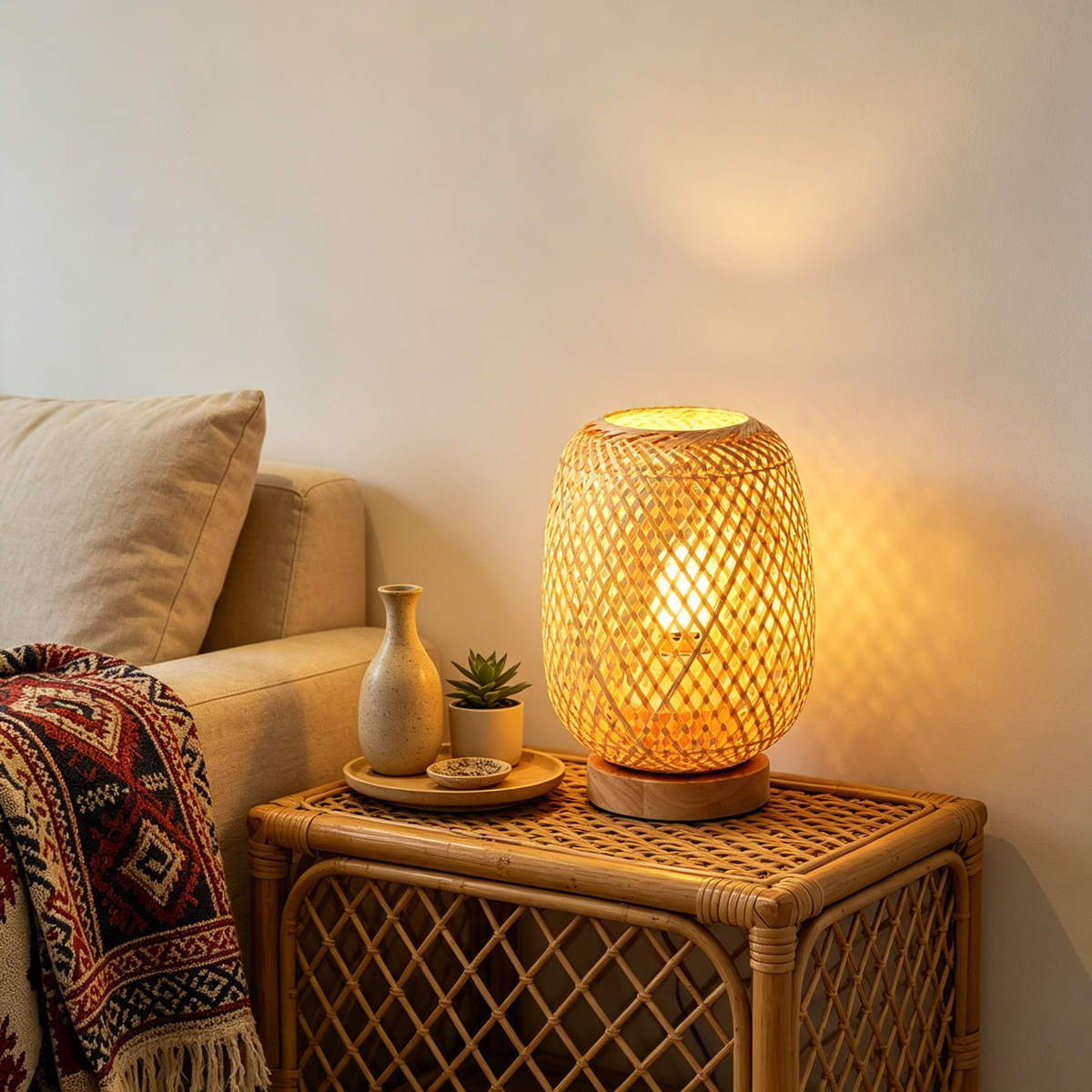 Lampioo Rattan Table Lamp for Ambient Lighting