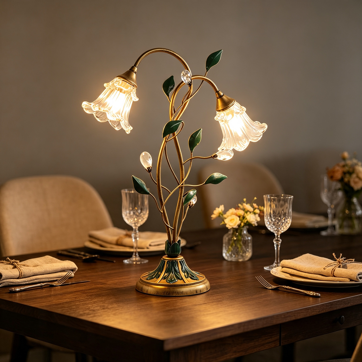 Lampioo Dimmable Glass Floral Desk Lamp with Dual Lights