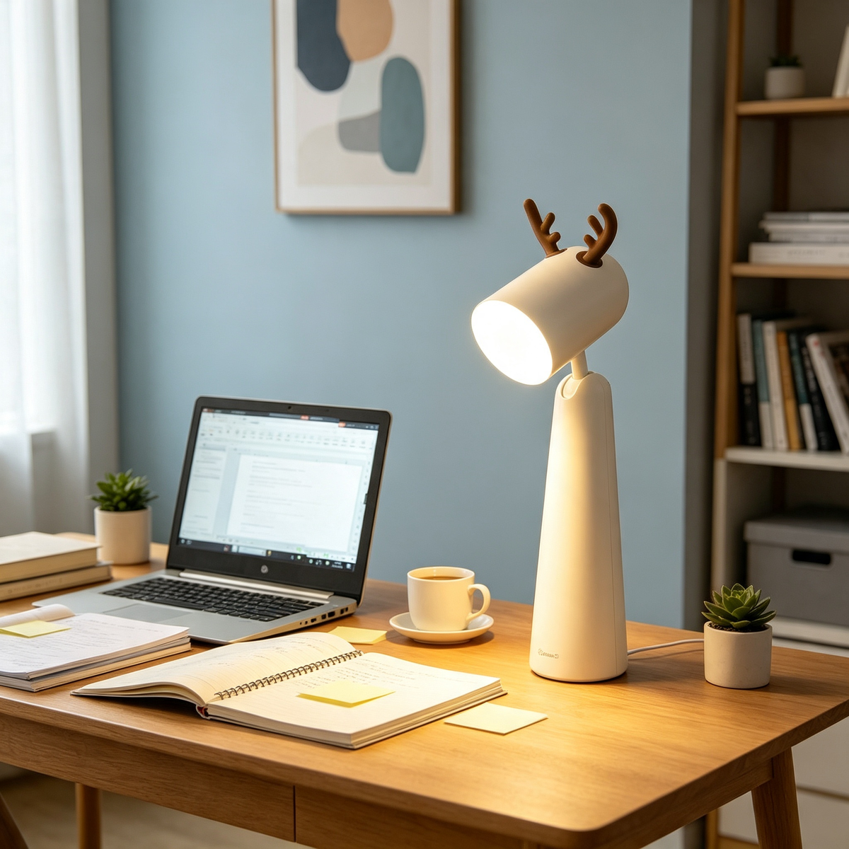Lampioo Antlers USB Rechargeable White Desk Lamp with Night Light