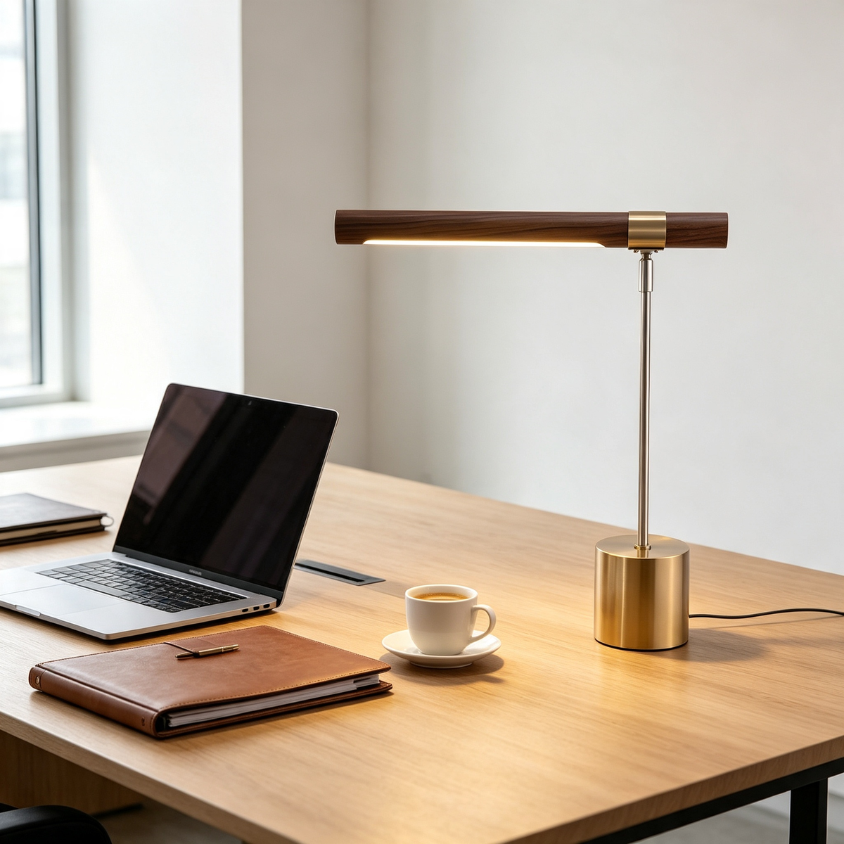 Lampioo Minimalist Wood LED Desk Lamp with USB Port
