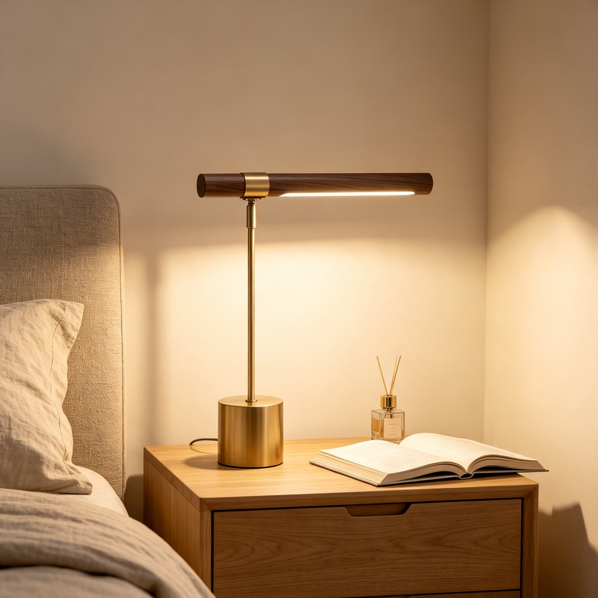 Lampioo Minimalist Wood LED Desk Lamp with USB Port