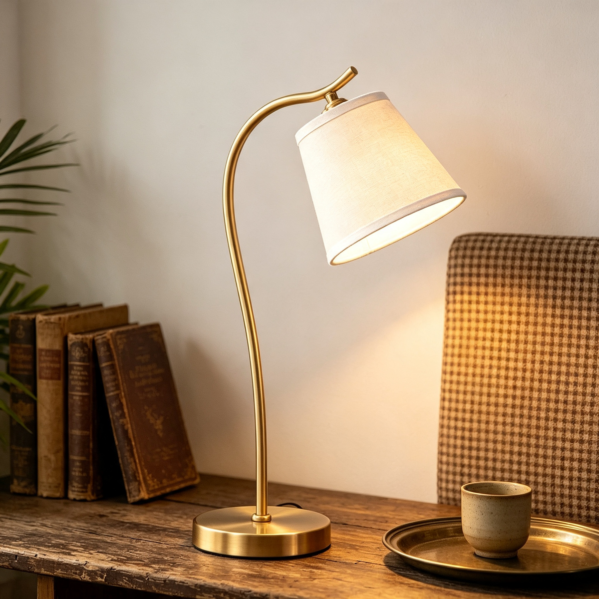Lampioo Metal Gooseneck Desk Lamp with Cone Fabric Shade