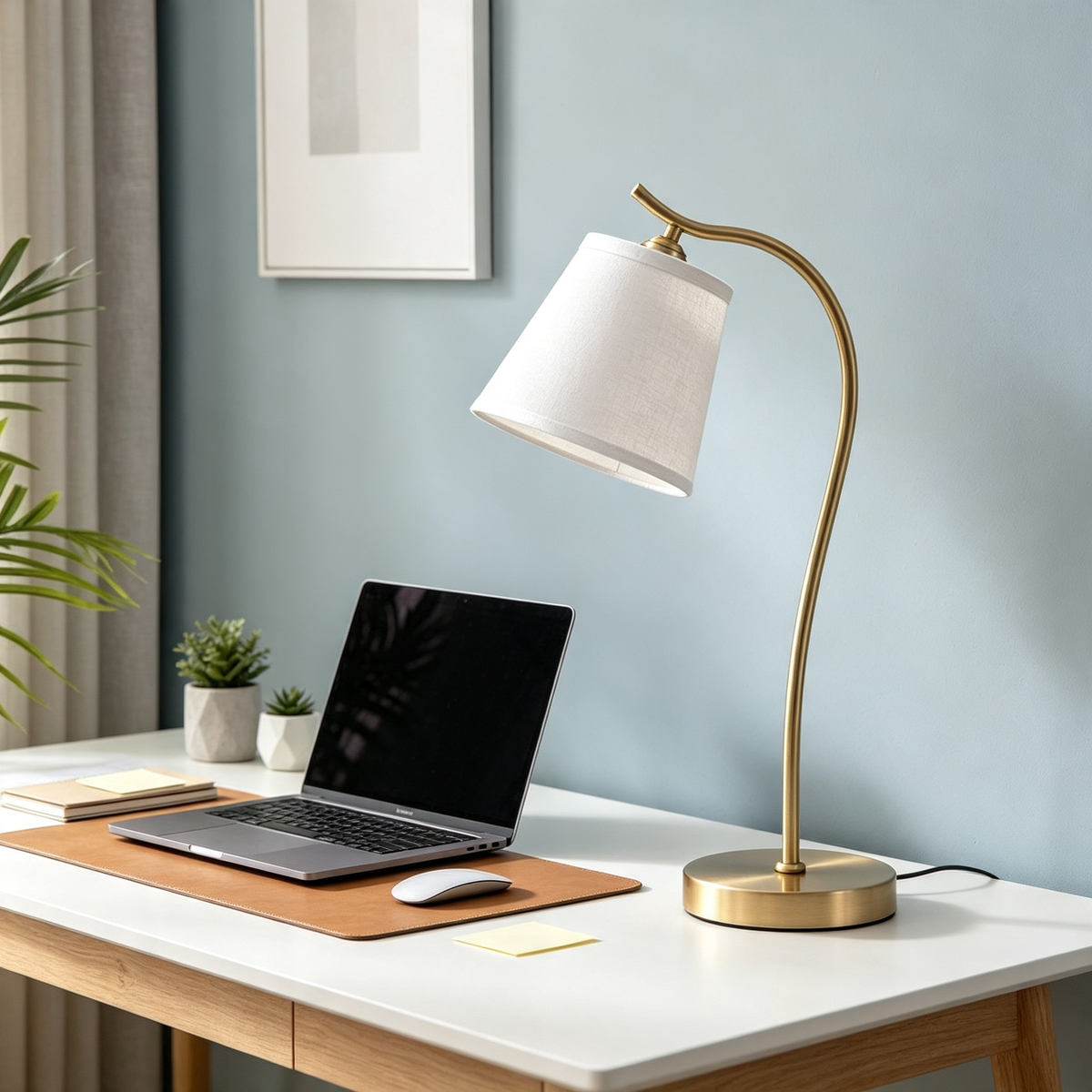 Lampioo Metal Gooseneck Desk Lamp with Cone Fabric Shade
