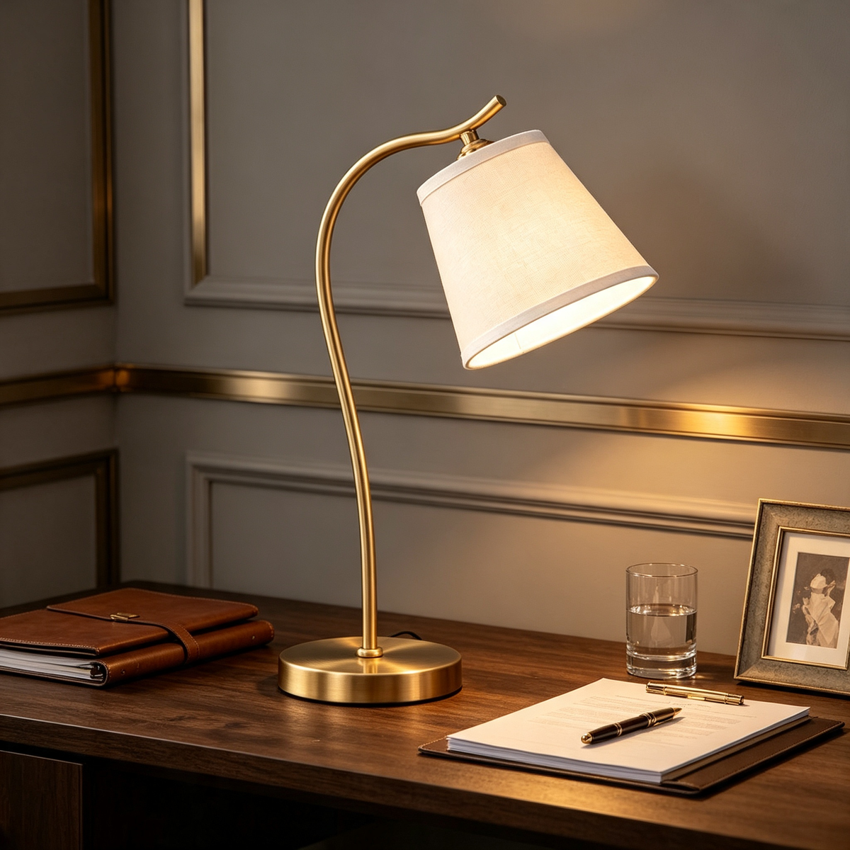 Lampioo Metal Gooseneck Desk Lamp with Cone Fabric Shade